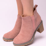 Bite Me Bootie in Blush Faux Suede