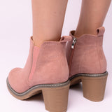 Bite Me Bootie in Blush Faux Suede