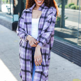 Fall Vibes Lavender Plaid Hacci Knit Open Cardigan