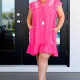 Carnival Flutter Sleeve Dress In Hot Pink