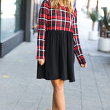 Holiday Plaid Twofer Babydoll Dress