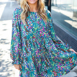 Spread Joy Hunter Green Floral Frill Sleeve Dress