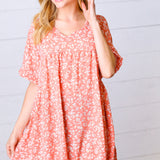 Peach Ditzy Floral Woven Dolman V Neck Dress