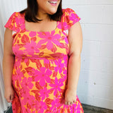 Fuchsia & Orange Tropical Floral Square Neck Dress