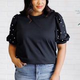 Diamonds and Pearls Puff Sleeve Top in Black