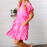 Bright Pink Floral Dolman Sleeve Babydoll Dress