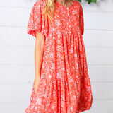 Coral Floral Button Down Midi Dress