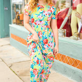 Diva Dreams Lime Floral Print Fit & Flare Maxi Dress