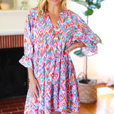 Love Found Blue & Lavender Ikat Print V Neck Dress