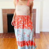 Vacay Vibes Taupe Floral Smocked Tube Top Tiered Maxi Dress