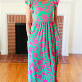 Stand Out Green & Fuchsia Floral Fit & Flare Maxi Dress