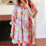 Look Of Love Lime & Coral Patchwork Print V Neck Dress