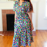 All For You Navy Multicolor Abstract Print Smocked Waist Maxi Dress