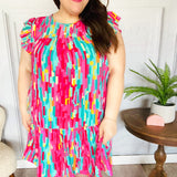 Feeling Bold Multicolor Abstract Print Tiered Ruffle Sleeve Dress