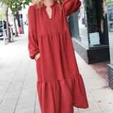 Lock Eyes Spice Notched Neck Frill Hem Tiered Maxi Dress