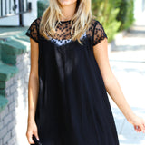 Black Embroidered Lace Yoke Fit & Flare Dress