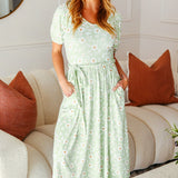 Sunny Days Sage Floral Print Fit & Flare Sash Belt V Neck Dress