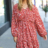 Make A Statement Burgundy Floral V Neck Dress