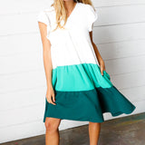 Seafoam & Emerald Tiered Frill Sleeve Midi Dress