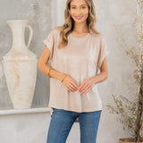 Shimmer Cuffed Top in Taupe