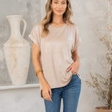 Shimmer Cuffed Top in Taupe