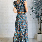 Flutter of Florals V-Neck Crop and Skirt Set