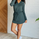 Getting Out Long Sleeve Hoodie Romper in Smoked Spruce