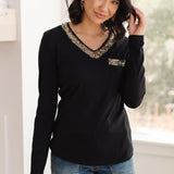 Glitter Lining Long Sleeve V-Neck Top