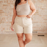 Greta High Rise Garment Dyed Shorts in Bone