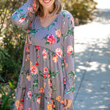 Slate Floral Tiered Babydoll Dress with Pockets