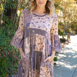 Paisley Print Ruffle Sleeve Pocketed Dress