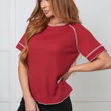 Heartbreaker Waffle Knit Tee in Cranberry