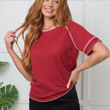 Heartbreaker Waffle Knit Tee in Cranberry