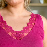 I Can Love You Better Lace Trim Tank in Berry