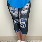 Blue Pansy Denim Capri w/ Pockets