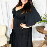 Talk Of The Town Black Elastic V Neck Tiered Maxi Dress