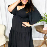 Talk Of The Town Black Elastic V Neck Tiered Maxi Dress