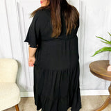 Talk Of The Town Black Elastic V Neck Tiered Maxi Dress