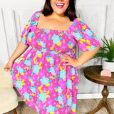 Vacay Vibes Fuchsia Floral Print Fit & Flare Smocked Dress