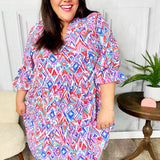 Love Found Blue & Lavender Ikat Print V Neck Dress