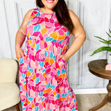 Hello Beautiful Fuchsia Abstract Floral Fit & Flare Maxi Dress