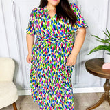 All For You Navy Multicolor Abstract Print Smocked Waist Maxi Dress