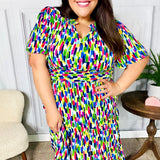 All For You Navy Multicolor Abstract Print Smocked Waist Maxi Dress