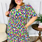 All For You Navy Multicolor Abstract Print Smocked Waist Maxi Dress