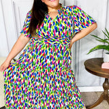 All For You Navy Multicolor Abstract Print Smocked Waist Maxi Dress