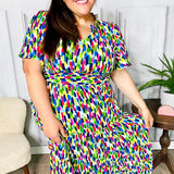 All For You Navy Multicolor Abstract Print Smocked Waist Maxi Dress