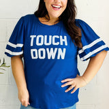 Stand Out Blue "TOUCHDOWN" Sequin Bubble Sleeve Game Day Top