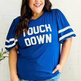 Stand Out Blue "TOUCHDOWN" Sequin Bubble Sleeve Game Day Top