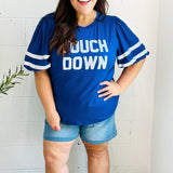 Stand Out Blue "TOUCHDOWN" Sequin Bubble Sleeve Game Day Top