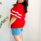 Stand Out Red "TOUCHDOWN" Sequin Bubble Sleeve Game Day Top